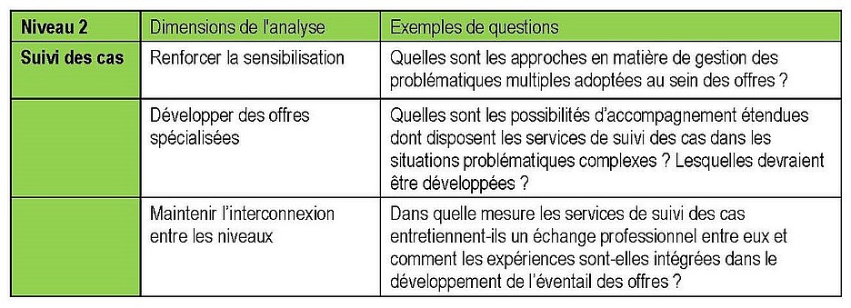 Tableau 3: Dimensions du développement E2 et questions types (cf. guide, p. 12)